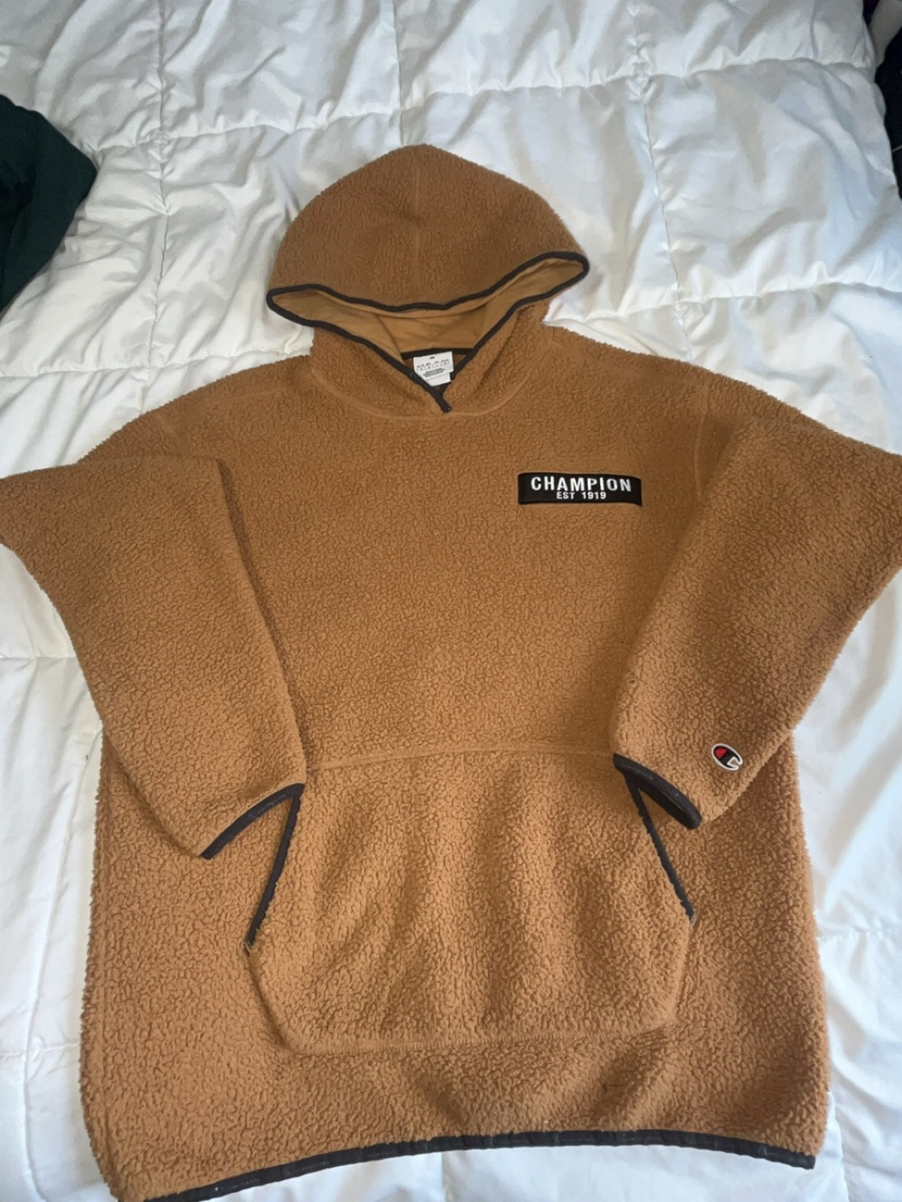 Champion Cozy Sherpa Shearling Hoodie Mens M Brown Teddy Fleece Pullover S90228